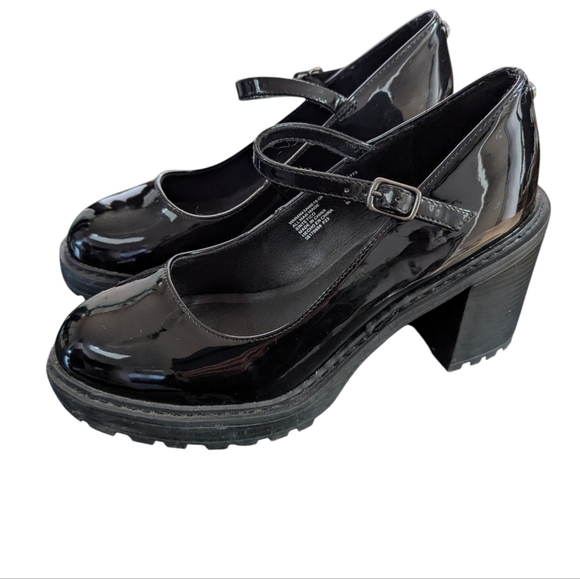 Y2K Chunky Madden NYC Steve Madden Sz 8 Black Patent Block Heel Mary Jane Shoes - Picture 6 of 9